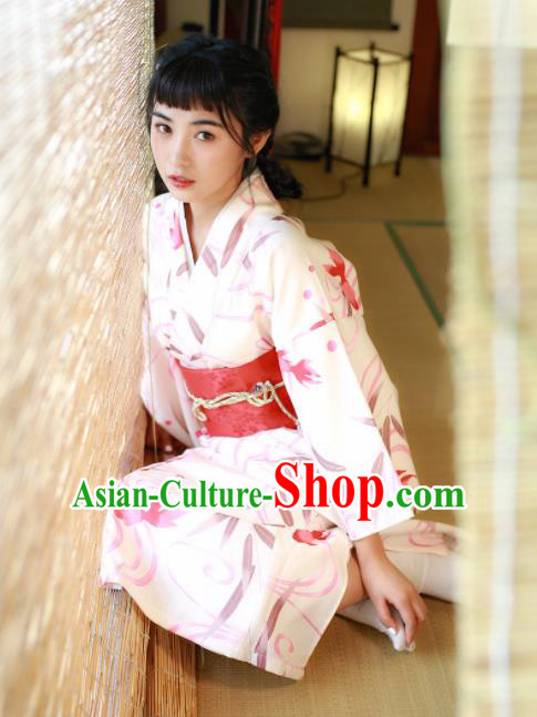Handmade Japanese Traditional Costume Geisha White Furisode Kimono Dress Asian Japan Yukata for Women