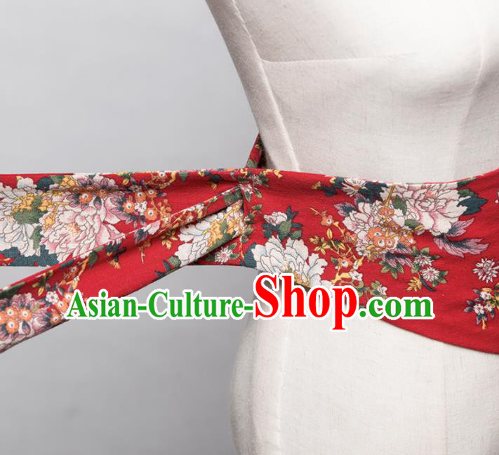 Japanese Traditional Handmade Kimono Belts Asian Japan Geisha Yukata Red Brocade Waistband for Women