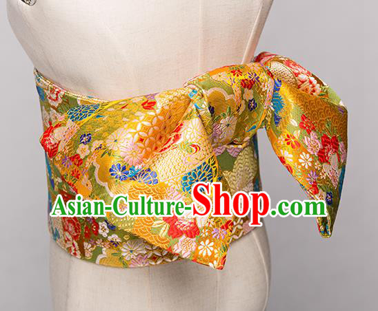Japanese Traditional Handmade Kimono Belts Asian Japan Geisha Yukata Golden Brocade Waistband for Women