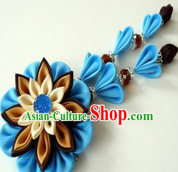 Japanese Traditional Kimono Blue Flower Hair Claw Handmade Japan Geisha Hair Accessories for Women