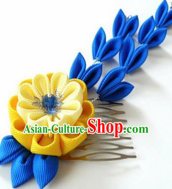 Japanese Traditional Kimono Yellow Flower Tassel Hair Comb Handmade Japan Geisha Hair Accessories for Women