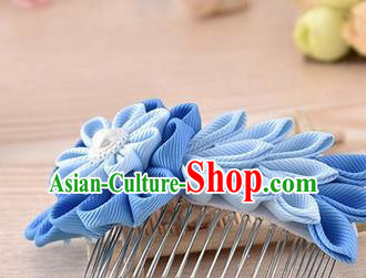 Japanese Traditional Kimono Blue Flowers Hair Comb Handmade Japan Geisha Hair Accessories for Women