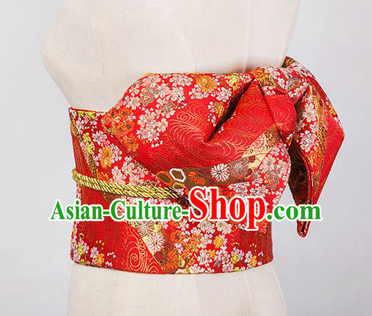 Japanese Traditional Handmade Kimono Red Brocade Embroidered Belts Asian Japan Geisha Yukata Waistband for Women