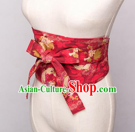 Japanese Traditional Kimono Printing Red Belts Asian Handmade Japan Geisha Yukata Waistband for Women