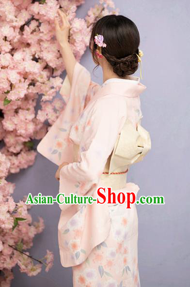 Japanese Traditional Costume Pink Furisode Kimono Dress Asian Japan Yukata for Women