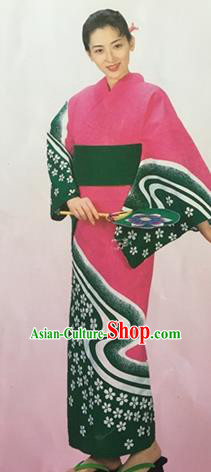 Japanese Traditional Rosy Kimono Asian Japan Geisha Yukata Dress Costume for Women