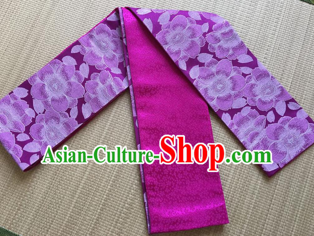 Japanese Traditional Yukata Purple Sakura Brocade Belts Asian Handmade Japan Geisha Kimono Waistband for Women