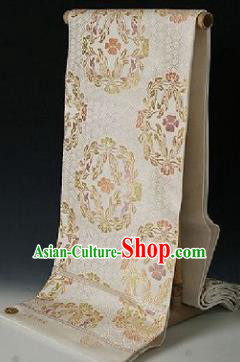 Japanese Traditional Embroidered White Silk Yukata Belts Asian Japan Court Handmade Geisha Kimono Brocade Waistband for Women
