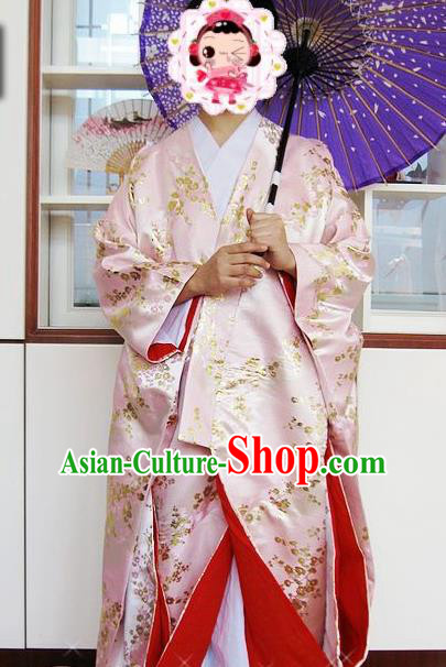 Japanese Traditional Court Pink Silk Furisode Kimono Asian Japan Costume Geisha Yukata Dress for Women