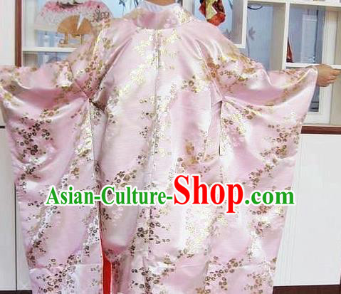 Japanese Traditional Court Pink Silk Furisode Kimono Asian Japan Costume Geisha Yukata Dress for Women