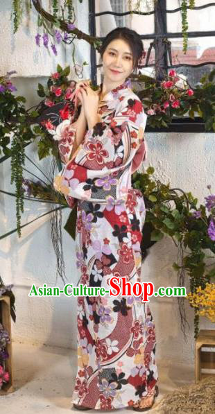 Japanese Traditional Printing Sakura Kimono Asian Japan Costume Geisha Yukata Dress for Women