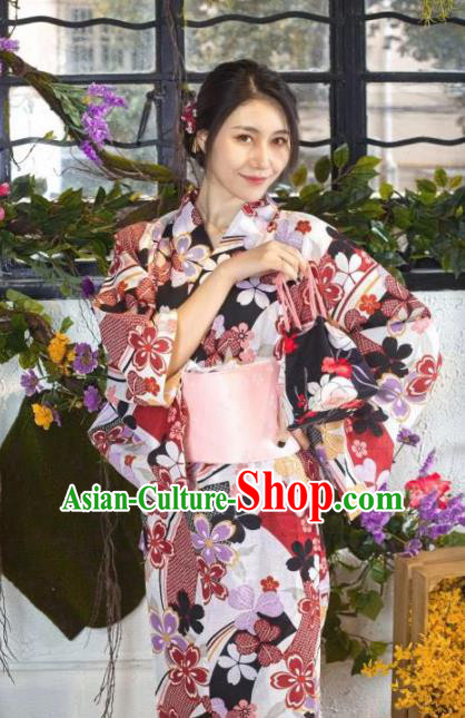 Japanese Traditional Printing Sakura Kimono Asian Japan Costume Geisha Yukata Dress for Women