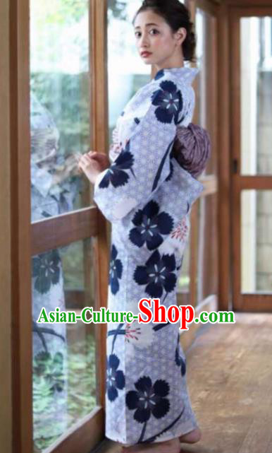Japanese Traditional Printing Flowers Kimono Asian Japan Costume Geisha Yukata Dress for Women