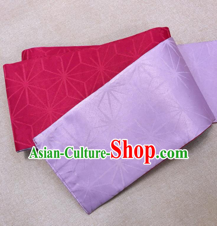 Japanese Traditional Pattern Purple and Rosy Brocade Yukata Waistband Asian Japan Handmade Kimono Belts for Women