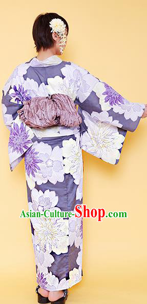 Traditional Japanese Classical Printing Peony Purple Kimono Asian Japan Costume Geisha Yukata Dress for Women