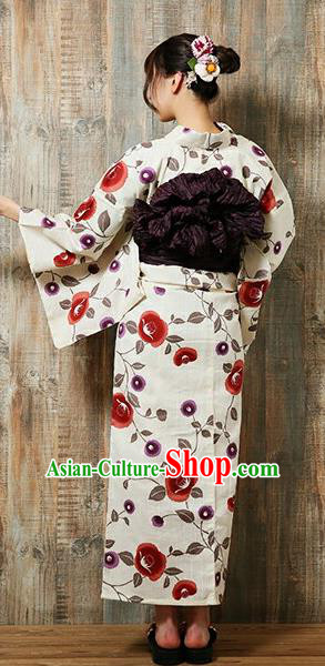 Traditional Japanese Classical Printing Red Flowers Kimono Asian Japan Costume Geisha Yukata Dress for Women