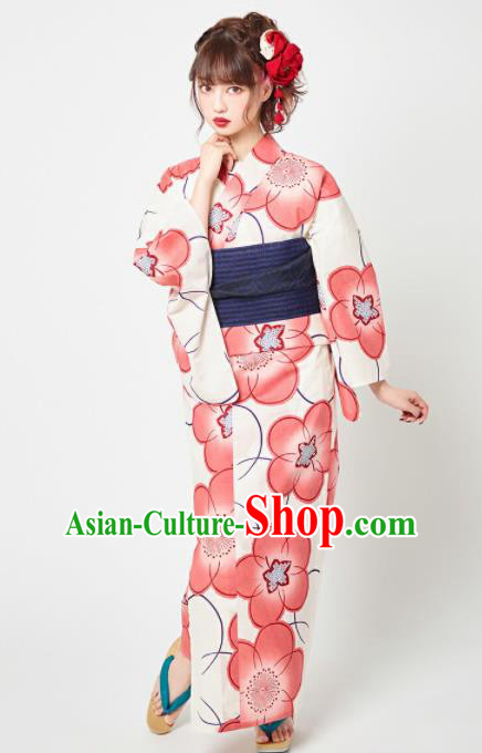 Japanese Classical Printing Red Plum Blossom Kimono Asian Japan Traditional Costume Geisha Yukata Dress for Women