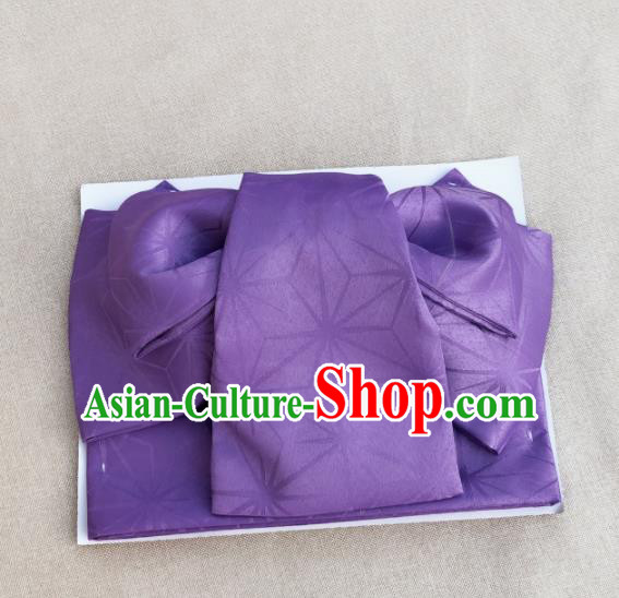 Japanese Traditional Purple Brocade Yukata Bowknot Waistband Asian Japan Handmade Kimono Belts for Women