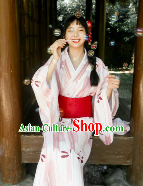 Traditional Japanese Classical Printing Dragonfly Kimono Asian Japan Costume Geisha Yukata Dress for Women