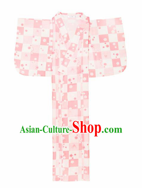 Traditional Japanese Classical Printing Pink Kimono Asian Japan Costume Geisha Yukata Dress for Women