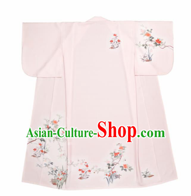 Traditional Japanese Classical Printing Orchid Pink Kimono Asian Japan Costume Geisha Yukata Dress for Women