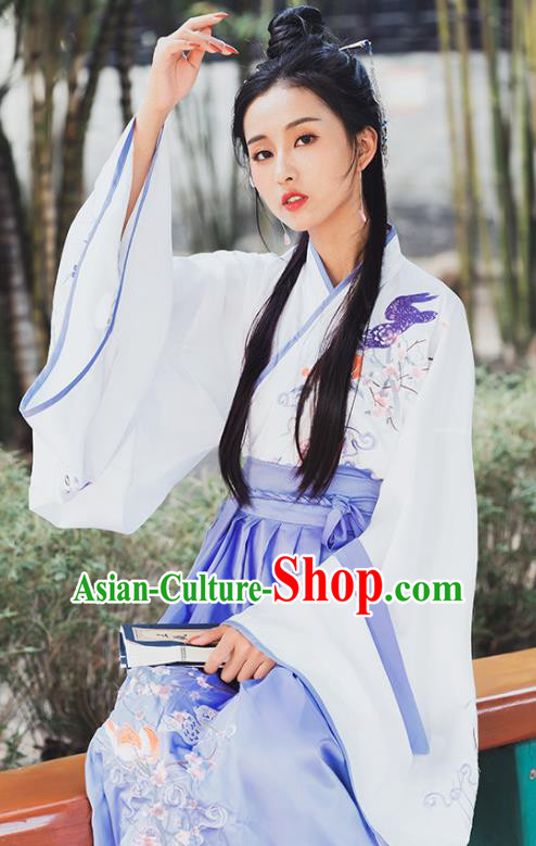 Ancient Chinese Jin Dynasty Princess Historical Costume Traditional Embroidered Hanfu Dress for Women