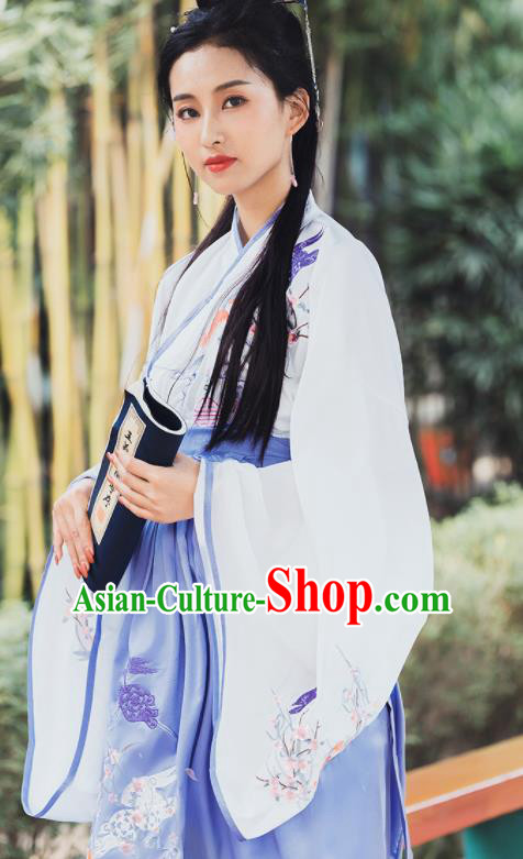 Ancient Chinese Jin Dynasty Princess Historical Costume Traditional Embroidered Hanfu Dress for Women