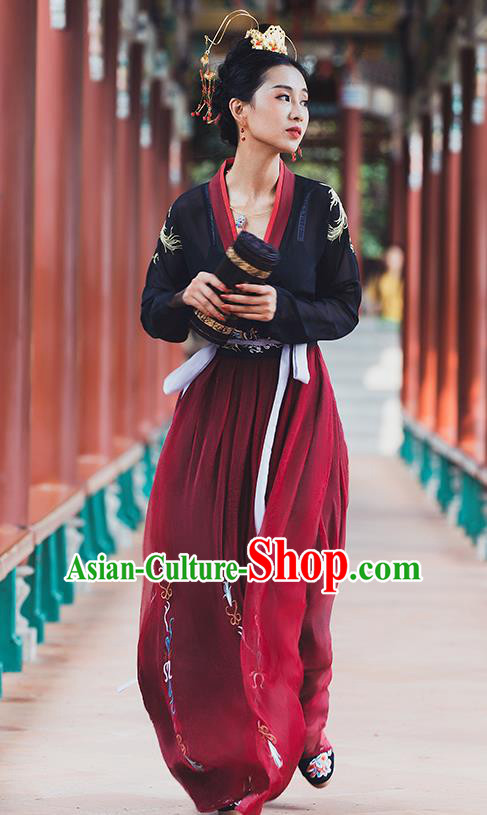 Ancient Chinese Tang Dynasty Princess Historical Costume Traditional Wedding Embroidered Hanfu Dress for Women