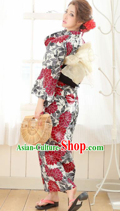 Japanese Classical Printing Kimono Asian Japan Traditional Costume Geisha Yukata Dress for Women
