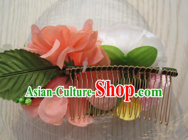 Japanese Traditional Geisha Kimono Hair Accessories Japan Yukata Flowers Hair Comb for Women