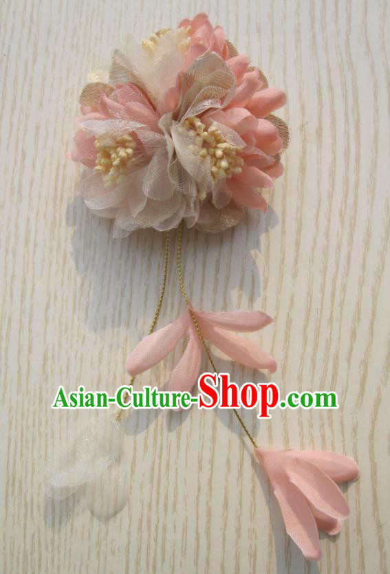 Japanese Traditional Geisha Kimono Hair Accessories Japan Yukata Pink Flowers Hair Claw for Women
