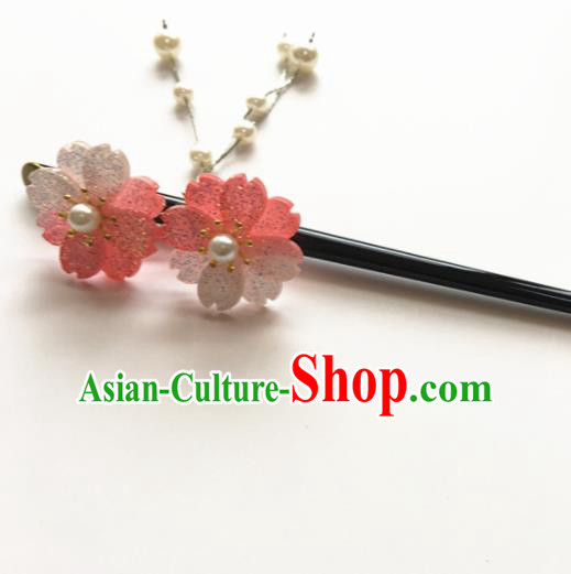 Japanese Traditional Geisha Kimono Hair Accessories Japan Yukata Pink Sakura Tassel Hairpin for Women