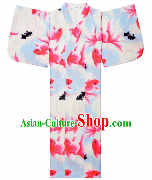 Japanese Classical Printing Goldfish Kimono Asian Japan Traditional Costume Geisha Yukata Dress for Women