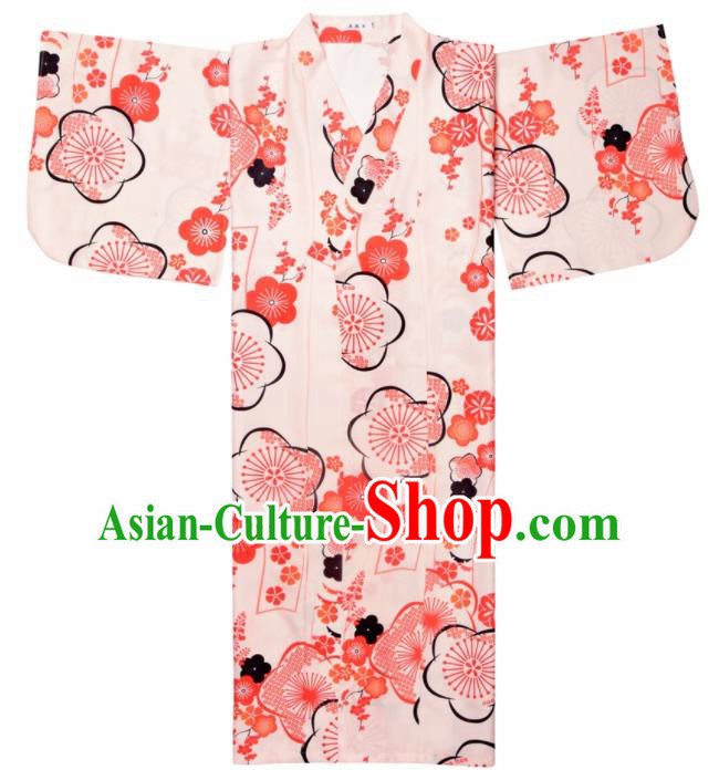 Japanese Classical Printing White Kimono Asian Japan Traditional Costume Geisha Yukata Dress for Women