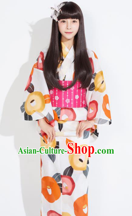 Japanese Classical Printing Frangipane Yukata Robe Asian Japan Traditional Costume Geisha Furisode Kimono Dress for Women