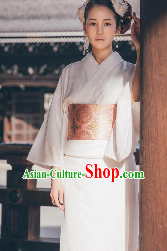 Japanese Classical Court White Yukata Robe Asian Japan Traditional Costume Geisha Furisode Kimono Dress for Women