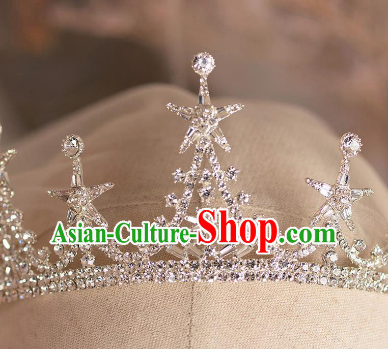 Handmade Wedding Hair Accessories Baroque Bride Crystal Star Royal Crown for Women