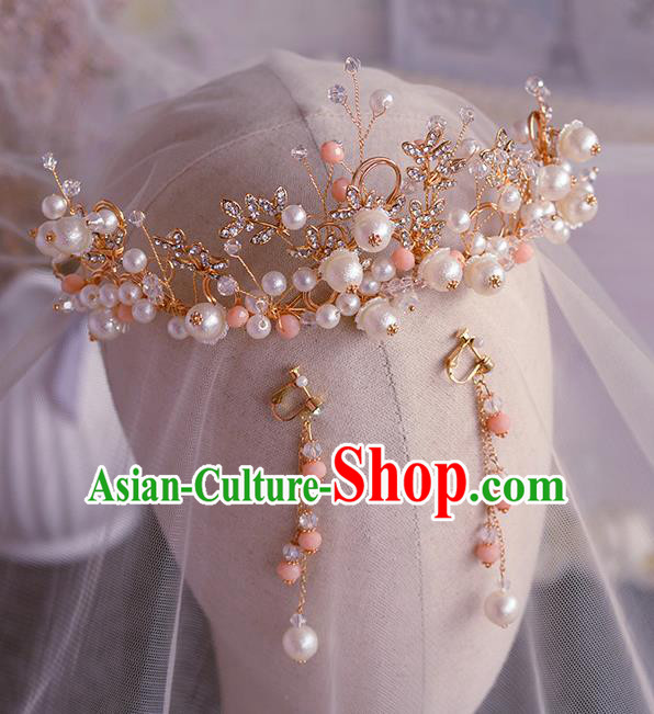 Handmade Wedding Hair Accessories Baroque Bride Beads Royal Crown for Women