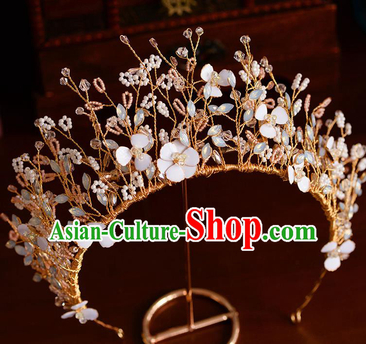 Handmade Wedding Hair Accessories Baroque Bride Beads Flowers Royal Crown for Women