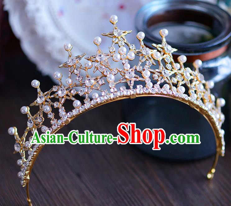 Handmade European Wedding Hair Accessories Baroque Queen Golden Royal Crown for Women