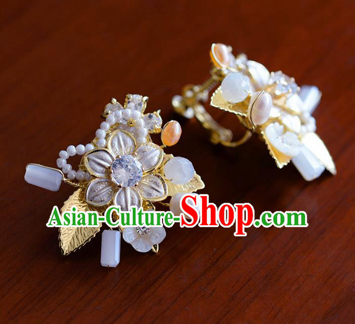 Traditional Chinese Ancient Palace Golden Leaf Earrings Handmade Wedding Ear Accessories for Women