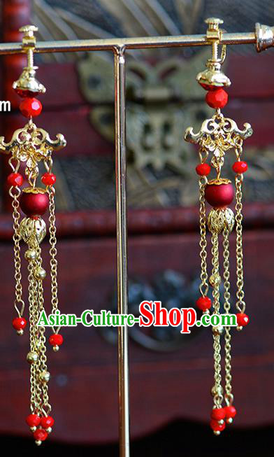 Traditional Chinese Ancient Palace Hanfu Tassel Earrings Handmade Wedding Ear Accessories for Women