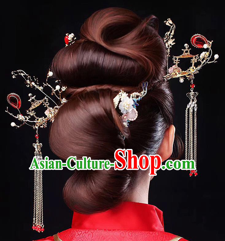 Traditional Chinese Ancient Cloisonne Phoenix Hair Crown Bride Hairpins Handmade Wedding Hair Accessories for Women