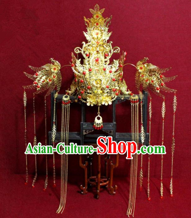 Traditional Chinese Ancient Queen Hanfu Luxury Phoenix Coronet Bride Hairpins Handmade Wedding Hair Accessories for Women