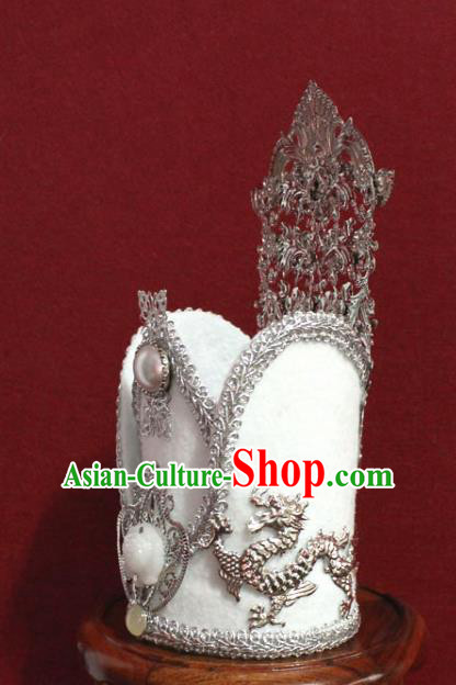 Traditional Chinese Ancient Prince White Hairdo Crown Handmade Nobility Childe Hat Swordsman Hair Accessories for Men