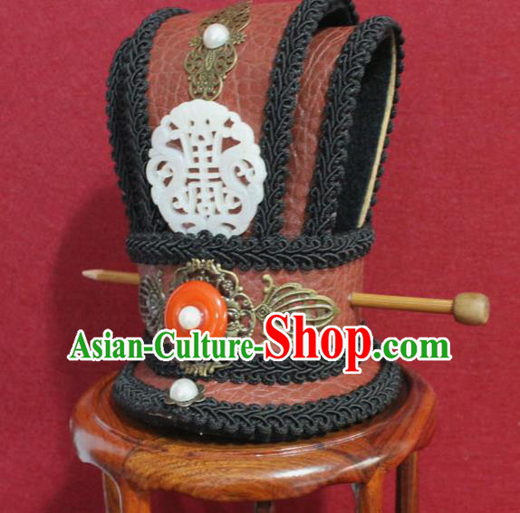 Traditional Chinese Ancient Prince Jade Hairdo Crown Handmade Nobility Childe Hat Swordsman Hair Accessories for Men