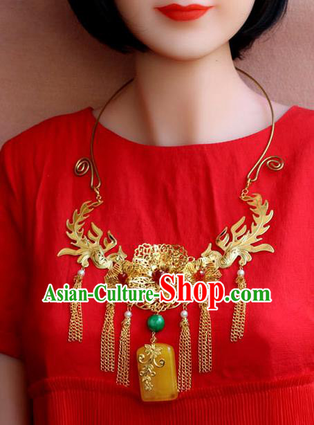 Traditional Chinese Ancient Palace Hanfu Golden Necklace Handmade Wedding Jewelry Accessories for Women