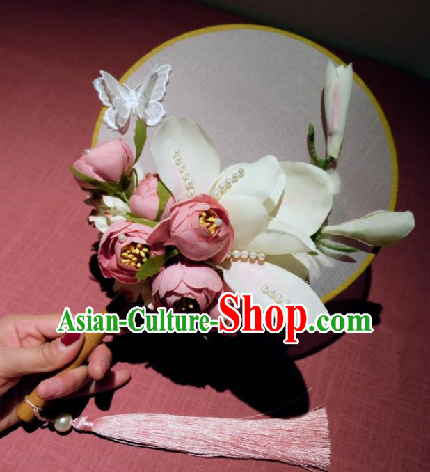 Traditional Chinese Ancient Princess Palace Fans Handmade Hanfu Wedding Flowers Fan for Women