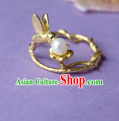 Traditional Chinese Ancient Princess Golden Ring Handmade Hanfu Jewelry Accessories for Women