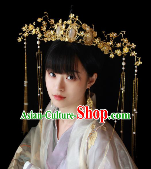 Traditional Chinese Ancient Bride Opal Phoenix Coronet Hairpins Handmade Wedding Hair Accessories for Women